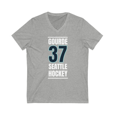 V-neck Gourde 37 Seattle Hockey Black Vertical Design Unisex V-Neck Tee