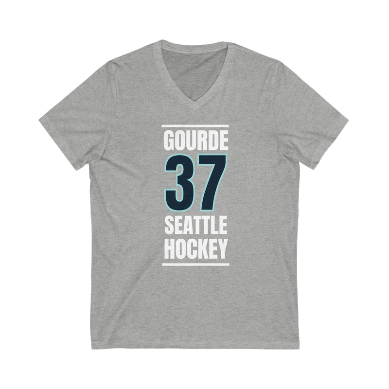 V-neck Gourde 37 Seattle Hockey Black Vertical Design Unisex V-Neck Tee