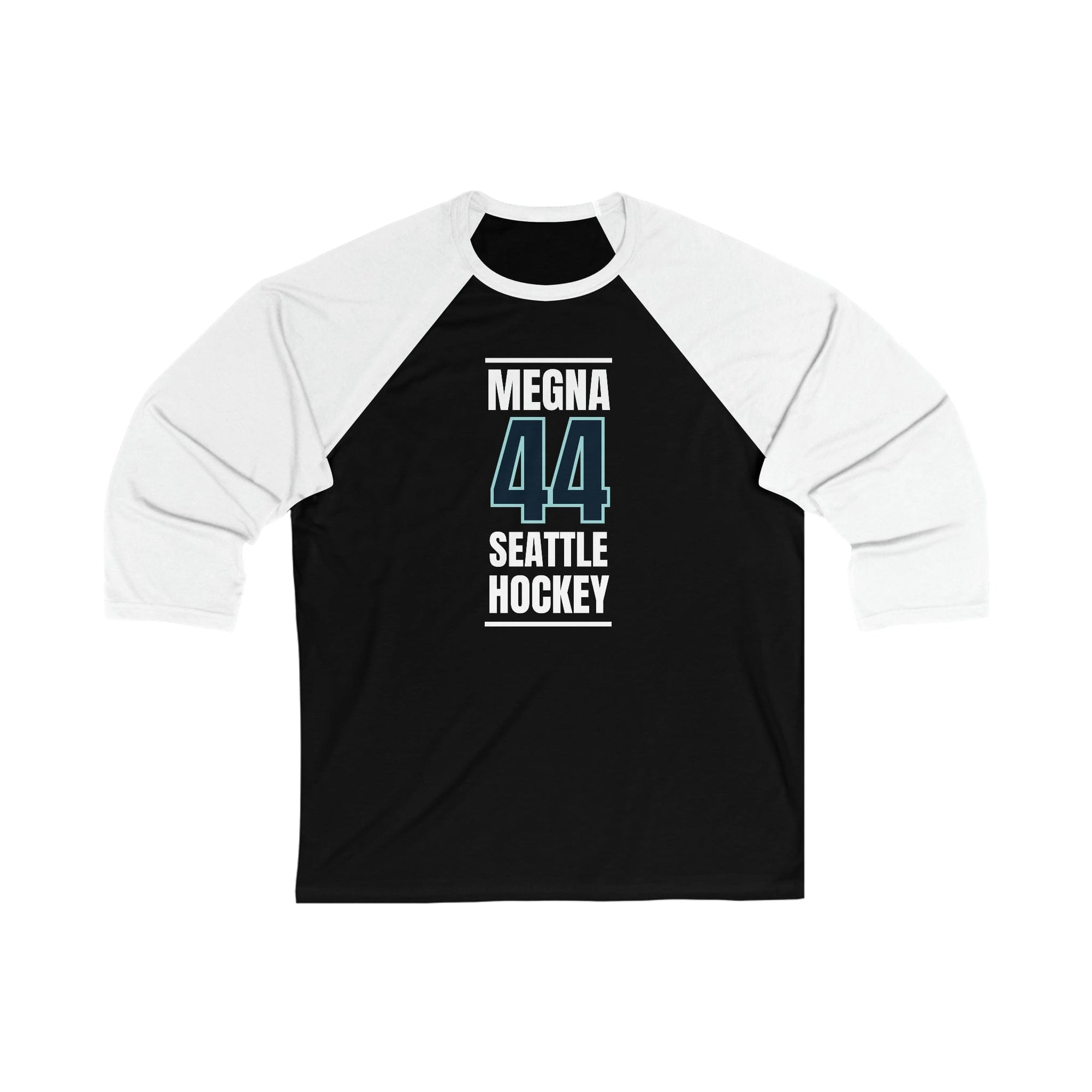 Long-sleeve Megna 44 Seattle Hockey Black Vertical Design Unisex Tri-Blend 3/4 Sleeve Raglan Baseball Shirt