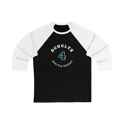 Long-sleeve Schultz 4 Seattle Hockey Number Arch Design Unisex Tri-Blend 3/4 Sleeve Raglan Baseball Shirt