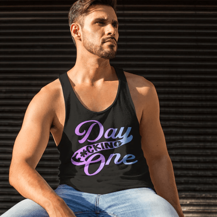 Tank Top "Day F*cking One" Retro Design Gradient Colors Unisex Tank Top