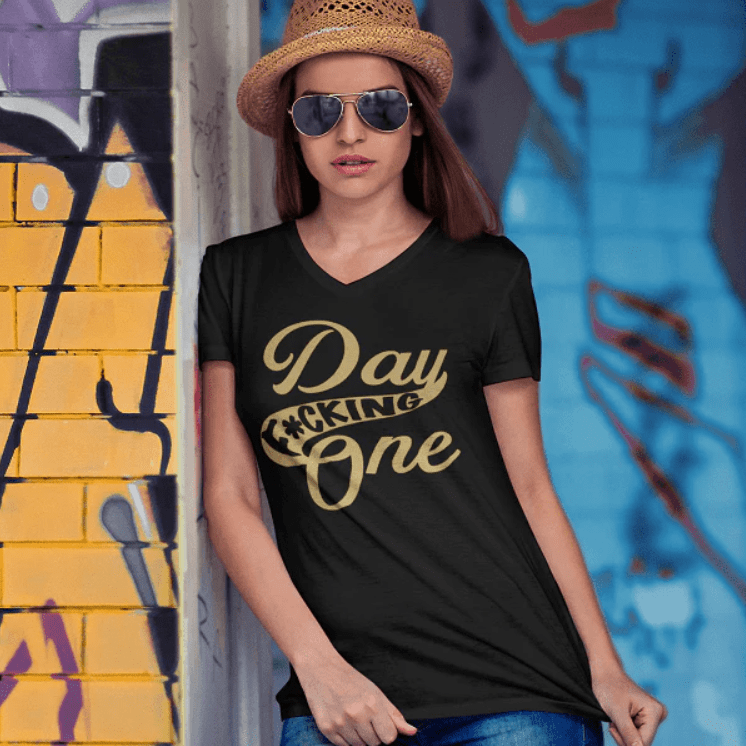 V-neck "Day F*cking One" Vegas Golden Knights Fan Retro Design Unisex V-Neck T-shirt