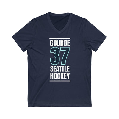 V-neck Gourde 37 Seattle Hockey Black Vertical Design Unisex V-Neck Tee