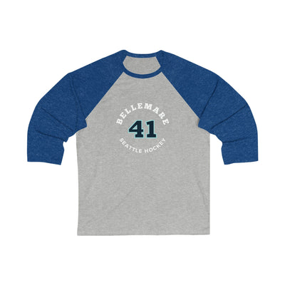 Long-sleeve Bellemare 41 Seattle Hockey Number Arch Design Unisex Tri-Blend 3/4 Sleeve Raglan Baseball Shirt