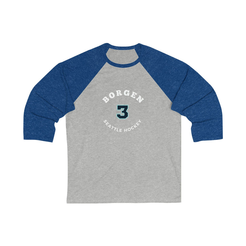 Long-sleeve Borgen 3 Seattle Hockey Number Arch Design Unisex Tri-Blend 3/4 Sleeve Raglan Baseball Shirt