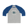 Long-sleeve Grubauer 31 Seattle Hockey Number Arch Design Unisex Tri-Blend 3/4 Sleeve Raglan Baseball Shirt