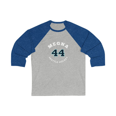 Long-sleeve Megna 44 Seattle Hockey Number Arch Design Unisex Tri-Blend 3/4 Sleeve Raglan Baseball Shirt