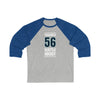 Long-sleeve Yamamoto 56 Seattle Hockey Black Vertical Design Unisex Tri-Blend 3/4 Sleeve Raglan Baseball Shirt
