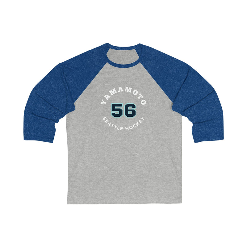 Long-sleeve Yamamoto 56 Seattle Hockey Number Arch Design Unisex Tri-Blend 3/4 Sleeve Raglan Baseball Shirt