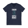 V-neck Larsson 6 Seattle Hockey Black Vertical Design Unisex V-Neck Tee