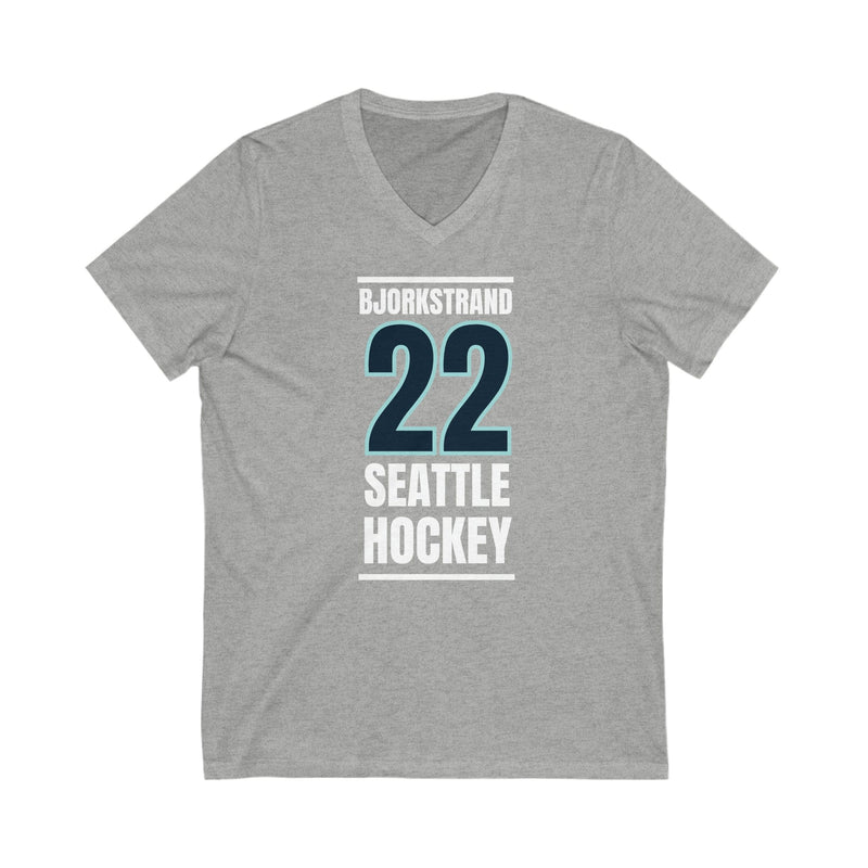 V-neck Bjorkstrand 22 Seattle Hockey Black Vertical Design Unisex V-Neck Tee