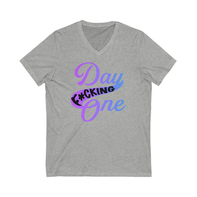 V-neck "Day F*cking One" Retro Design Gradient Colors Unisex V-Neck T-shirt