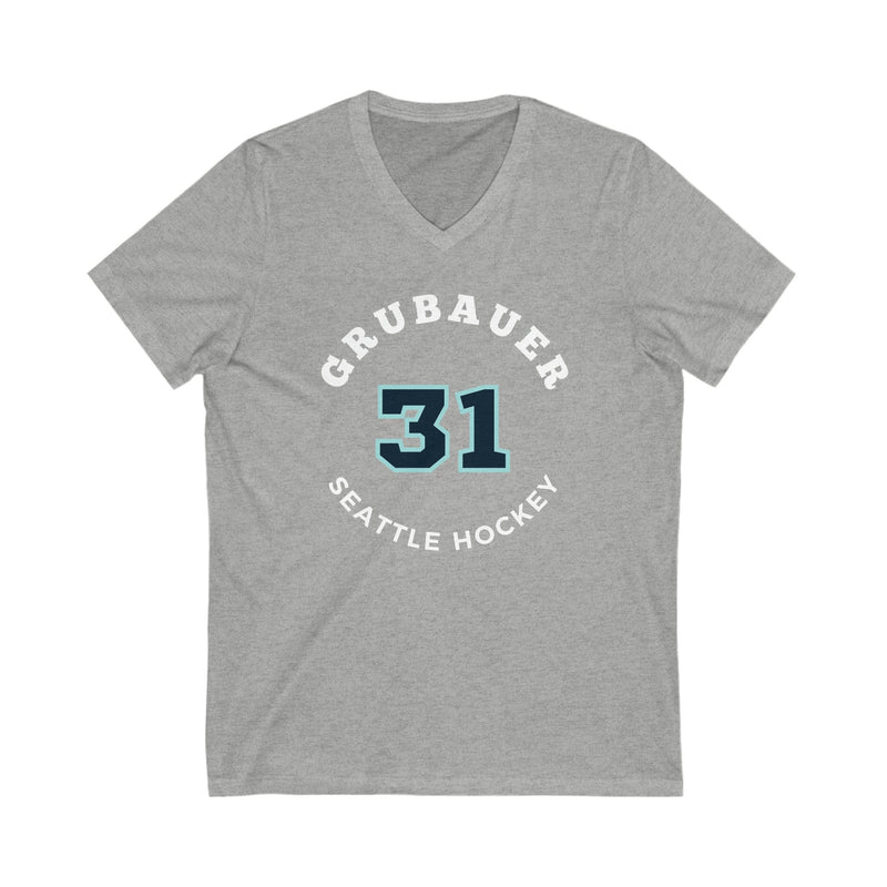 V-neck Grubauer 31 Seattle Hockey Number Arch Design Unisex V-Neck Tee