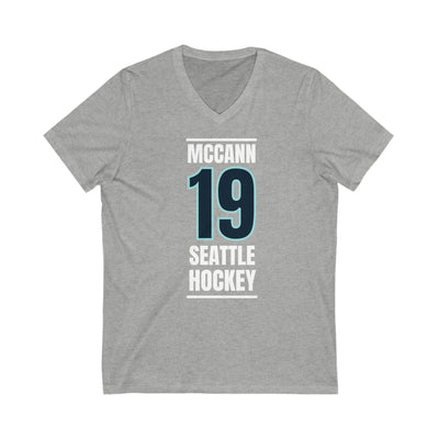 V-neck McCann 19 Seattle Hockey Black Vertical Design Unisex V-Neck Tee