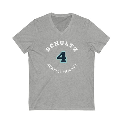 V-neck Schultz 4 Seattle Hockey Number Arch Design Unisex V-Neck Tee