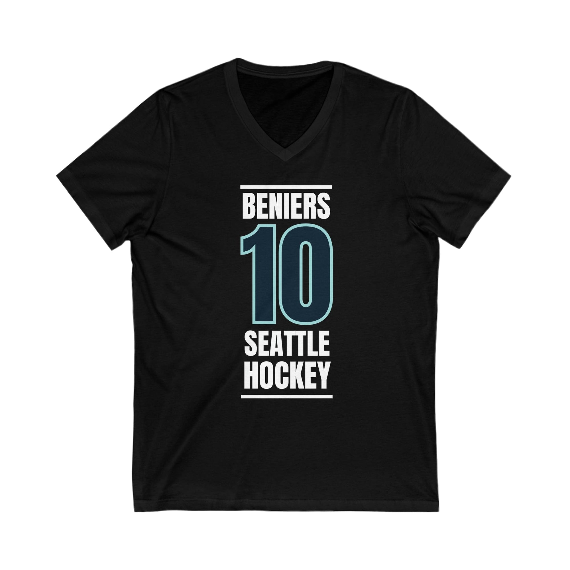 V-neck Beniers 10 Seattle Hockey Black Vertical Design Unisex V-Neck Tee