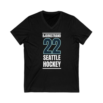 V-neck Bjorkstrand 22 Seattle Hockey Black Vertical Design Unisex V-Neck Tee
