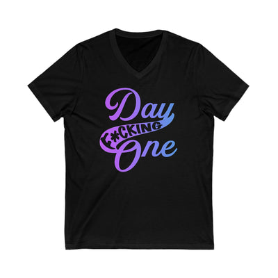 V-neck "Day F*cking One" Retro Design Gradient Colors Unisex V-Neck T-shirt