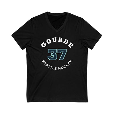 V-neck Gourde 37 Seattle Hockey Number Arch Design Unisex V-Neck Tee