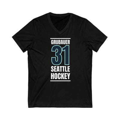 V-neck Grubauer 31 Seattle Hockey Black Vertical Design Unisex V-Neck Tee