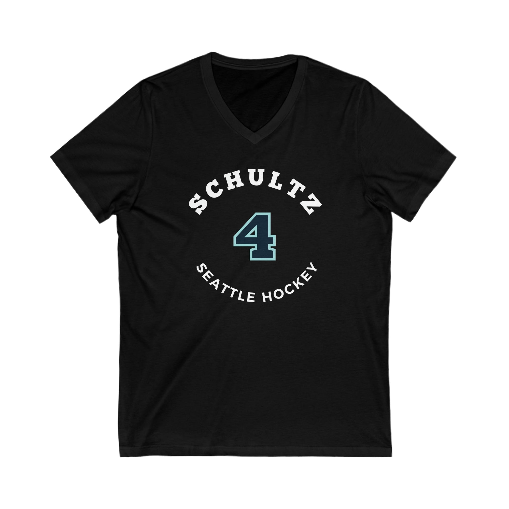 V-neck Schultz 4 Seattle Hockey Number Arch Design Unisex V-Neck Tee