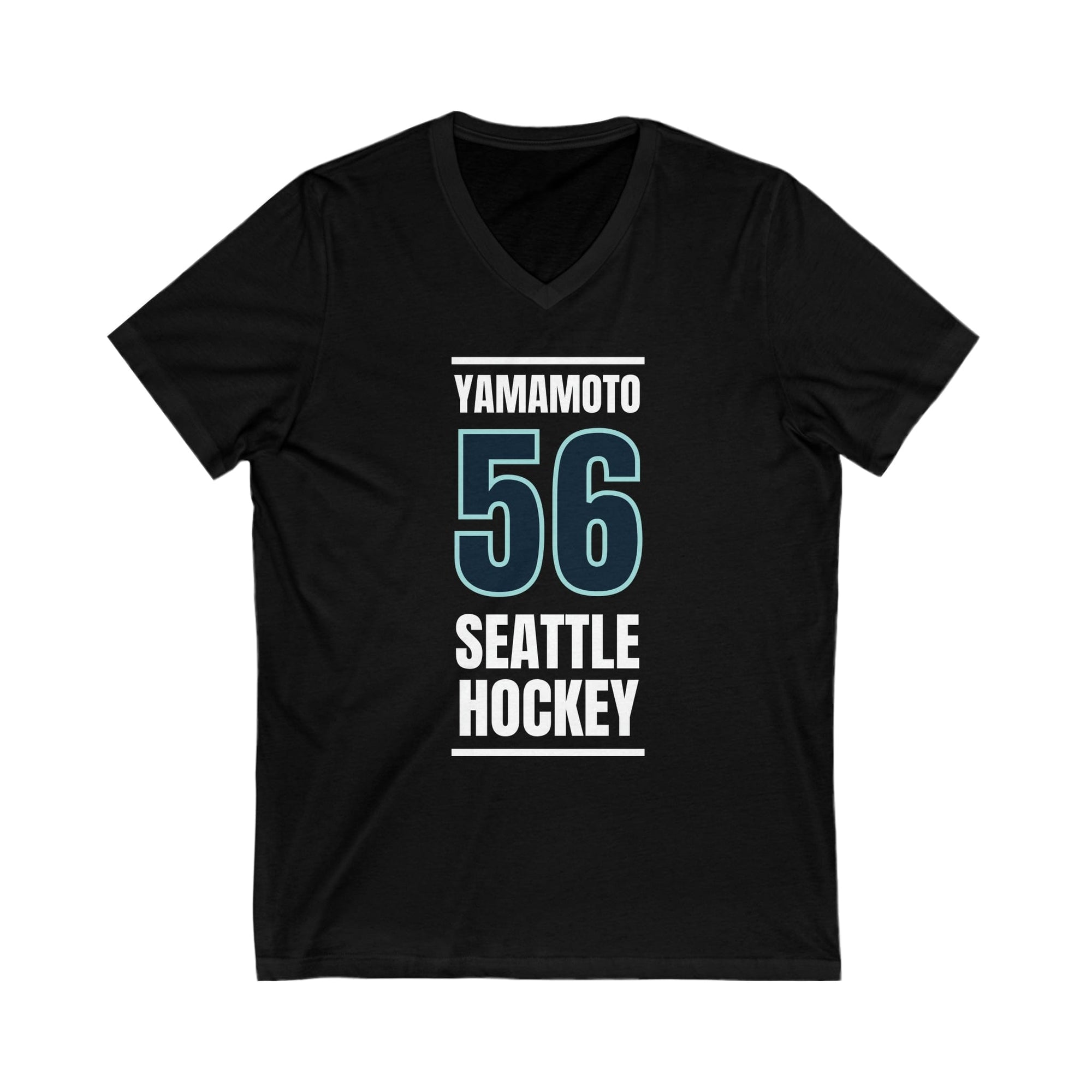 V-neck Yamamoto 56 Seattle Hockey Black Vertical Design Unisex V-Neck Tee
