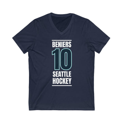 V-neck Beniers 10 Seattle Hockey Black Vertical Design Unisex V-Neck Tee