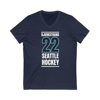 V-neck Bjorkstrand 22 Seattle Hockey Black Vertical Design Unisex V-Neck Tee