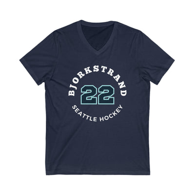 V-neck Bjorkstrand 22 Seattle Hockey Number Arch Design Unisex V-Neck Tee