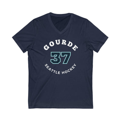 V-neck Gourde 37 Seattle Hockey Number Arch Design Unisex V-Neck Tee