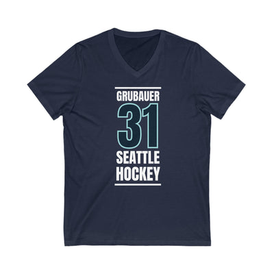 V-neck Grubauer 31 Seattle Hockey Black Vertical Design Unisex V-Neck Tee