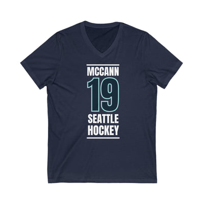 V-neck McCann 19 Seattle Hockey Black Vertical Design Unisex V-Neck Tee