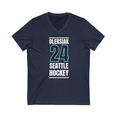 V-neck Oleksiak 24 Seattle Hockey Black Vertical Design Unisex V-Neck Tee
