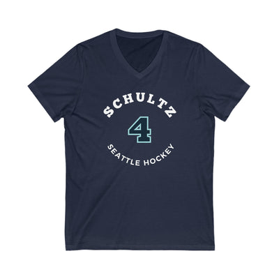 V-neck Schultz 4 Seattle Hockey Number Arch Design Unisex V-Neck Tee