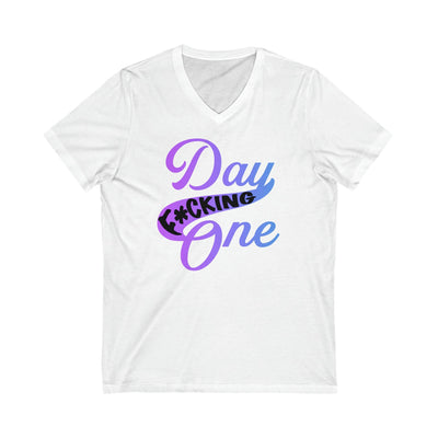 V-neck "Day F*cking One" Retro Design Gradient Colors Unisex V-Neck T-shirt