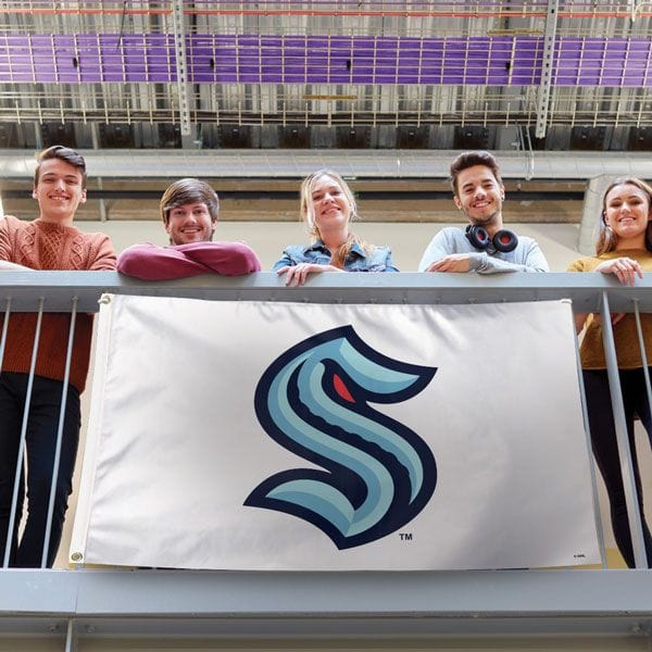Seattle Kraken Team Logo White Deluxe Flag, 3x5 Feet