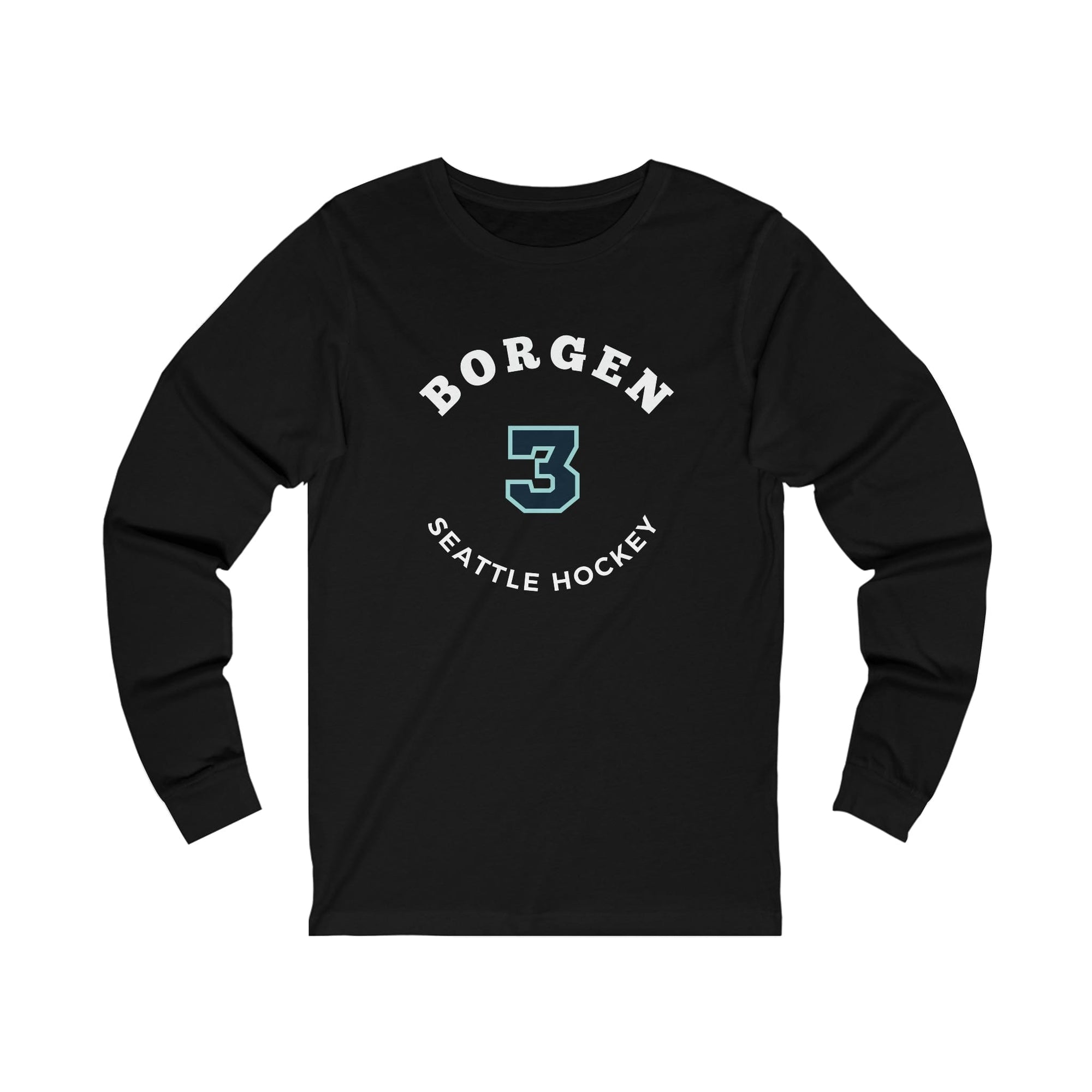 Long-sleeve Borgen 3 Seattle Hockey Number Arch Design Unisex Jersey Long Sleeve Shirt