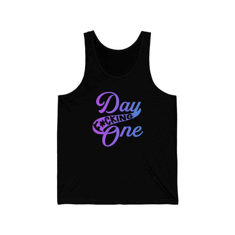 Tank Top "Day F*cking One" Retro Design Gradient Colors Unisex Tank Top