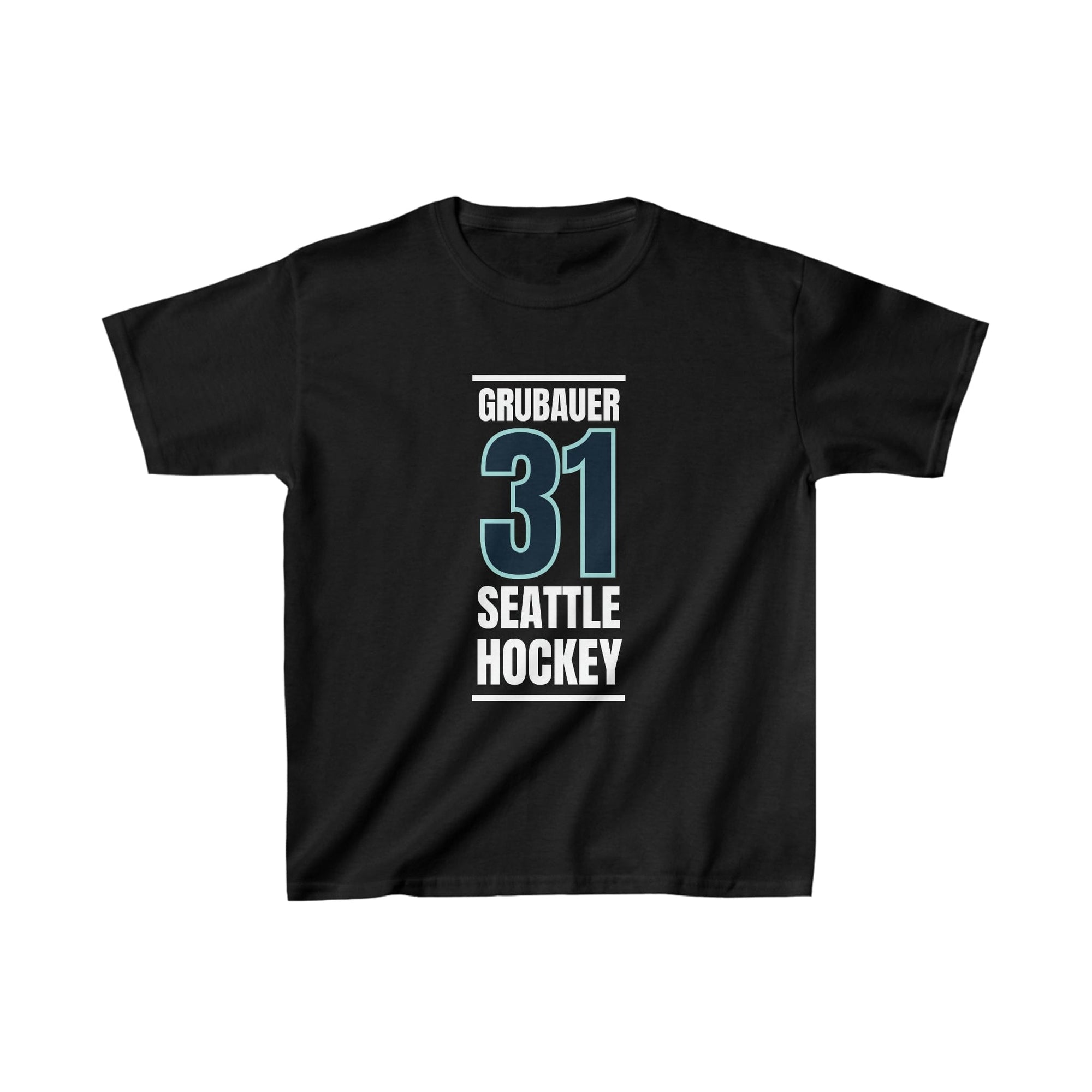 Kids clothes Grubauer 31 Seattle Hockey Black Vertical Design Kids Tee