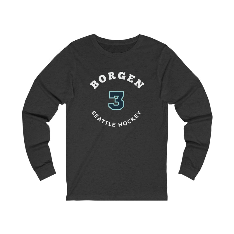 Long-sleeve Borgen 3 Seattle Hockey Number Arch Design Unisex Jersey Long Sleeve Shirt