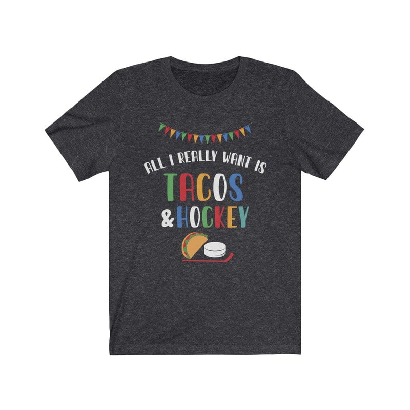Printify T-Shirt "All I Really Want Is Tacos And Hockey"  Unisex Jersey Tee