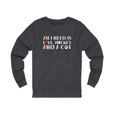 Long-sleeve "All I Need Is Love, Hockey And A Cat" Unisex Jersey Long Sleeve Shirt