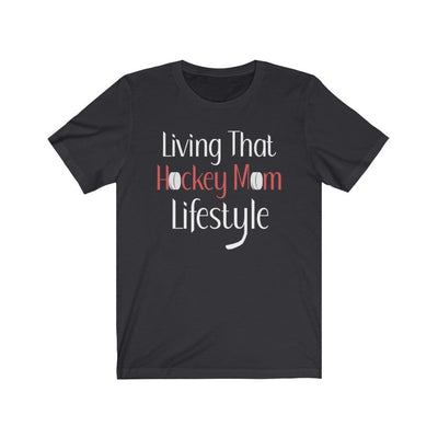 Printify T-Shirt Dark Grey / S "Living That Hockey Mom Lifestyle" Unisex Jersey Tee