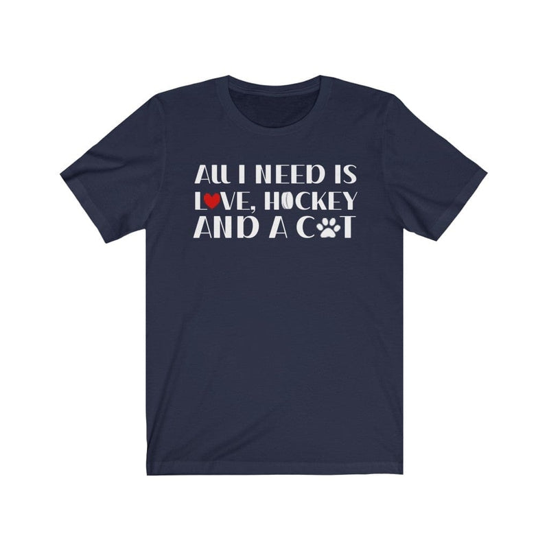 Printify T-Shirt "All I Need Is Love, Hockey And A Cat" Unisex Jersey Tee