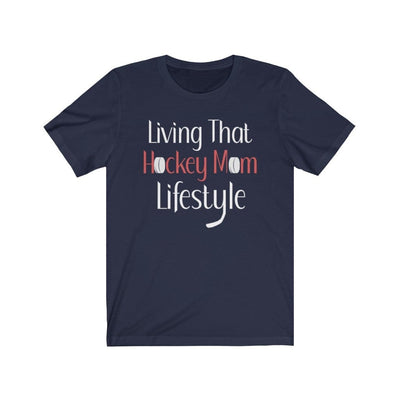 Printify T-Shirt Navy / S "Living That Hockey Mom Lifestyle" Unisex Jersey Tee