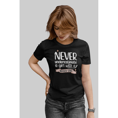Printify T-Shirt "Never Underestimate A Girl With Hockey Stick" Unisex Jersey Tee