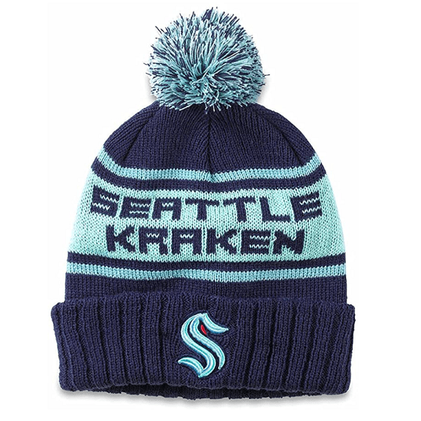 Seattle Kraken Pillow Line Knit Beanie Hat With Pom