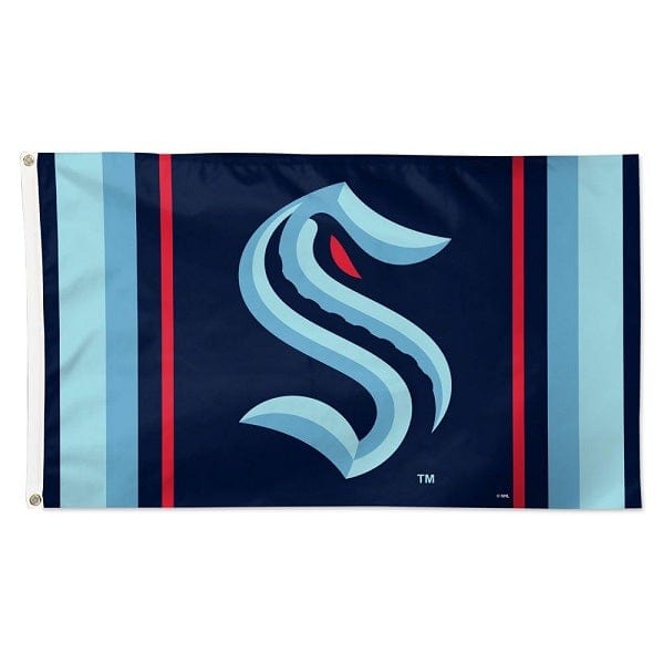 Seattle Kraken Vertical Stripe Primary Logo Deluxe Flag, 3x5 Feet