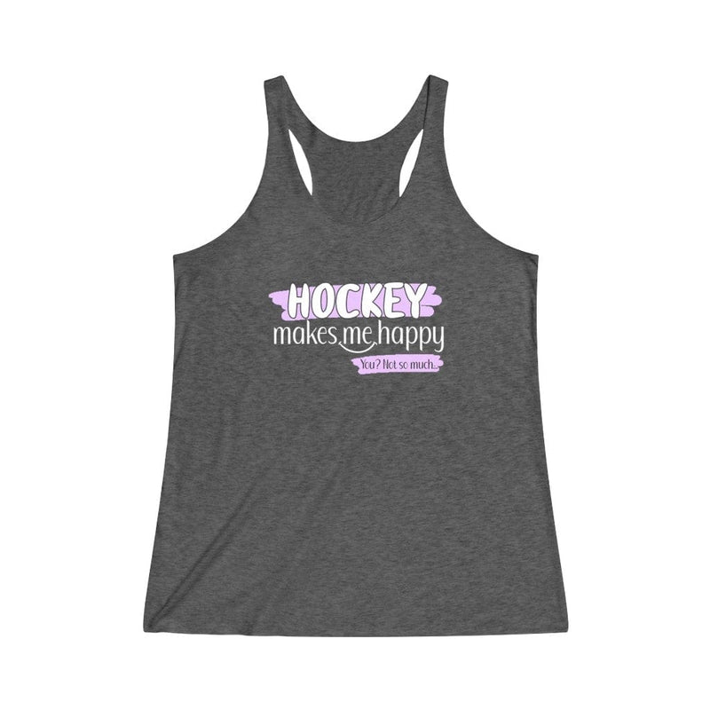 Printify Tank Top "Hockey Makes Me Happy" Women's Tri-Blend Racerback Tank