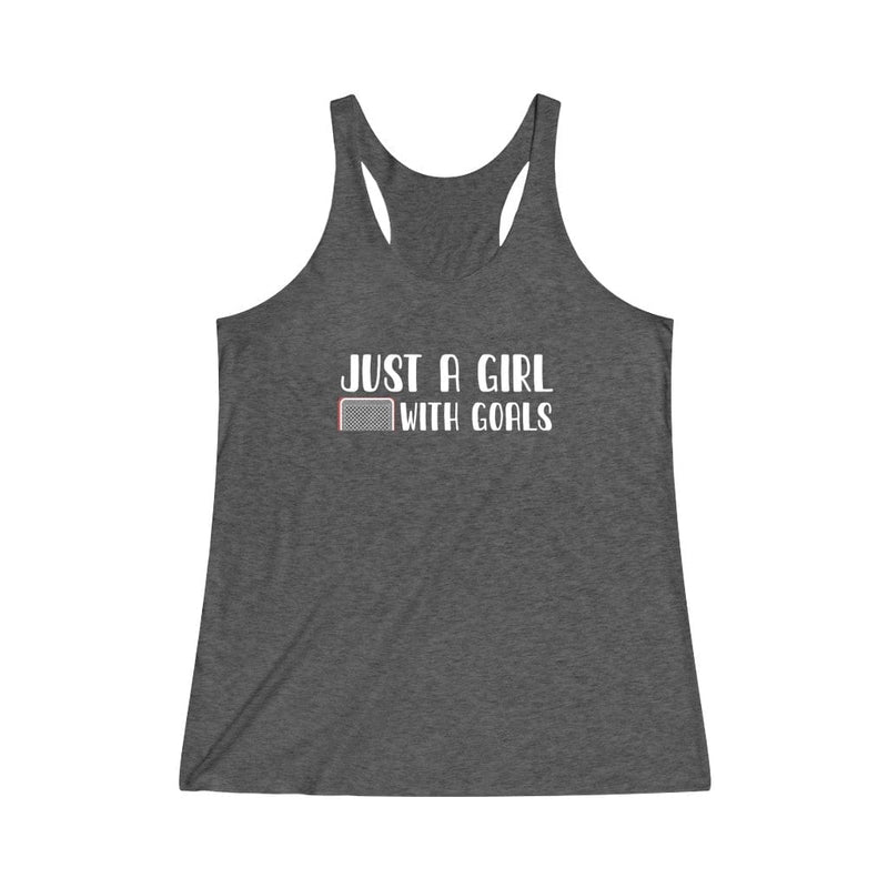 Printify Tank Top "Just A Girl With Goals" Women's Tri-Blend Racerback Tank